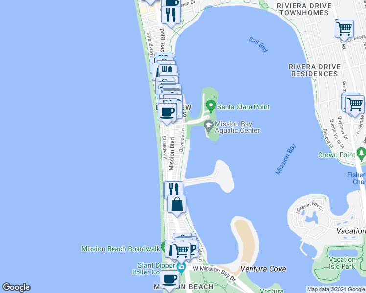 map of restaurants, bars, coffee shops, grocery stores, and more near 814 Niantic Court in San Diego