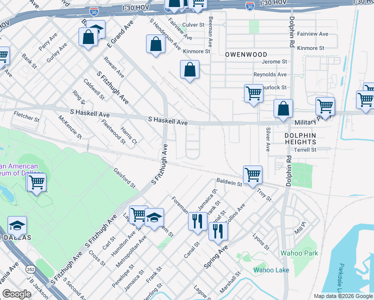 map of restaurants, bars, coffee shops, grocery stores, and more near 4422 Helen Street in Dallas