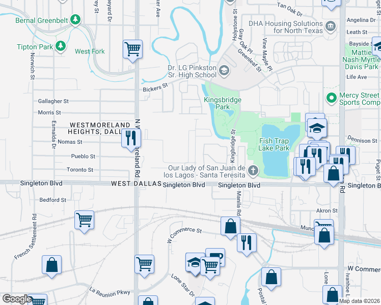 map of restaurants, bars, coffee shops, grocery stores, and more near Pointer Drive in Dallas