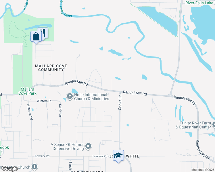 map of restaurants, bars, coffee shops, grocery stores, and more near 7709 Randol Mill Road in Fort Worth