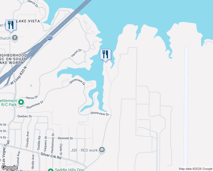 map of restaurants, bars, coffee shops, grocery stores, and more near 1325 Bomber Road in Fort Worth