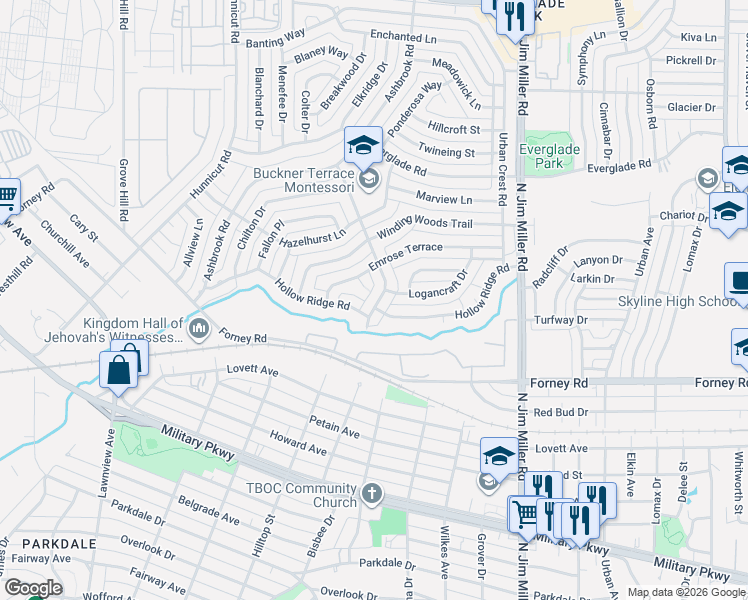 map of restaurants, bars, coffee shops, grocery stores, and more near 4811 Hovenkamp Drive in Dallas