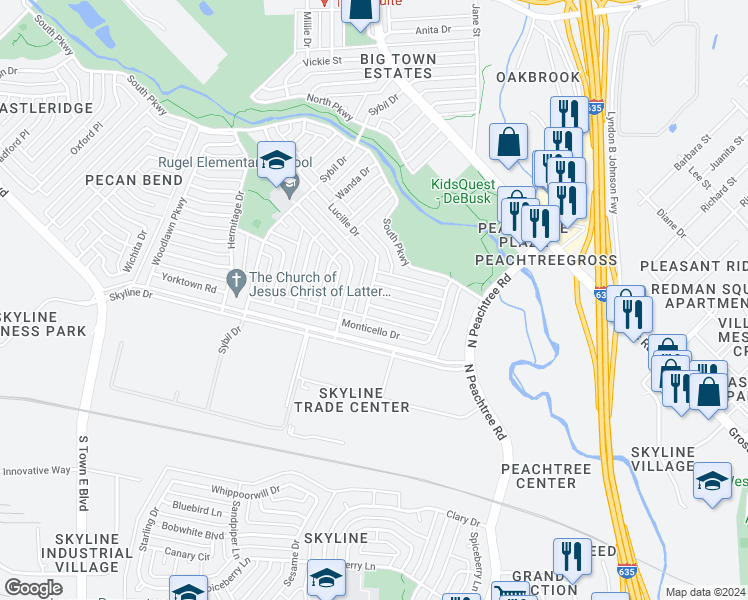 map of restaurants, bars, coffee shops, grocery stores, and more near 2323 Warm Springs Road in Mesquite