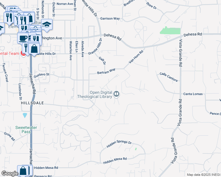 map of restaurants, bars, coffee shops, grocery stores, and more near 1830 Vista Way in El Cajon