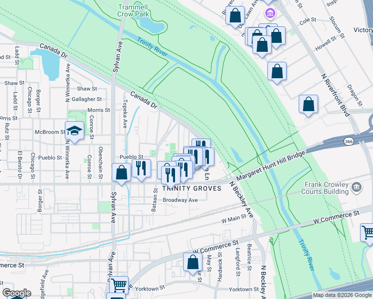 map of restaurants, bars, coffee shops, grocery stores, and more near 3215 Wake Street in Dallas