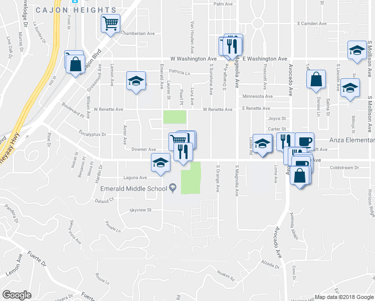 map of restaurants, bars, coffee shops, grocery stores, and more near 1060 Estes St in El Cajon