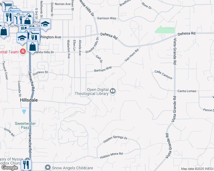 map of restaurants, bars, coffee shops, grocery stores, and more near 1830 Vista Way in El Cajon