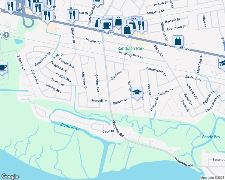map of restaurants, bars, coffee shops, grocery stores, and more near 1772 Skinner Avenue in Charleston