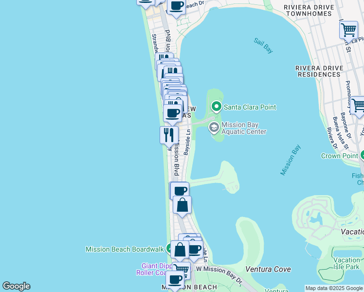 map of restaurants, bars, coffee shops, grocery stores, and more near 814 Niantic Court in San Diego