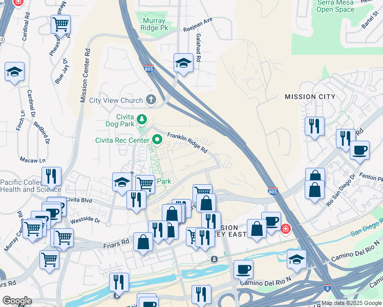 map of restaurants, bars, coffee shops, grocery stores, and more near 2626 Everly Drive in San Diego