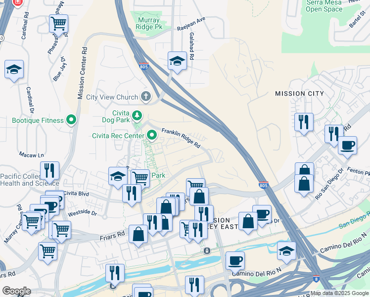 map of restaurants, bars, coffee shops, grocery stores, and more near in San Diego