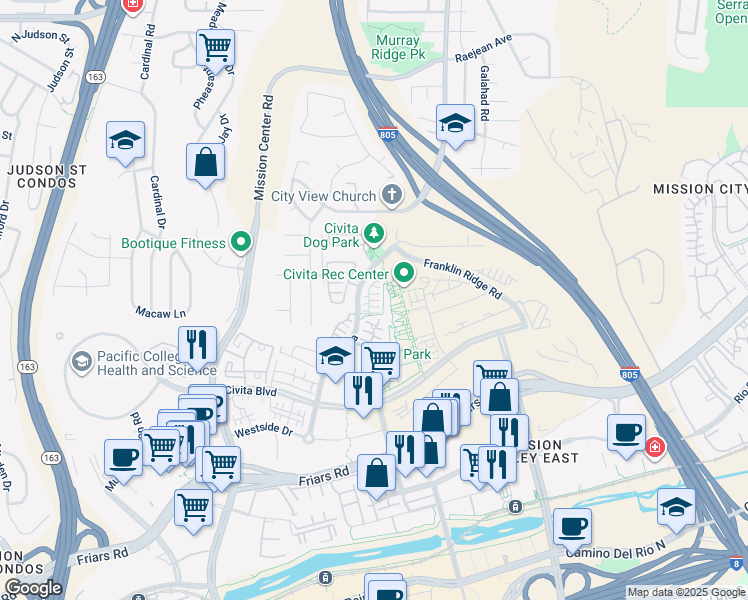 map of restaurants, bars, coffee shops, grocery stores, and more near 8530 Aspect Drive in San Diego