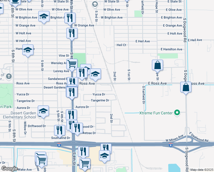 map of restaurants, bars, coffee shops, grocery stores, and more near 205 Ross Avenue in El Centro