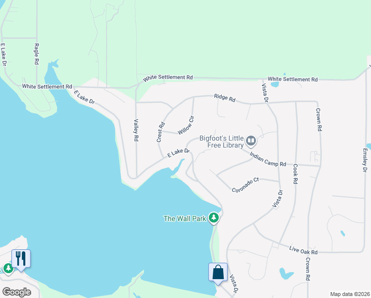 map of restaurants, bars, coffee shops, grocery stores, and more near 4115 Indian Camp Road in Willow Park