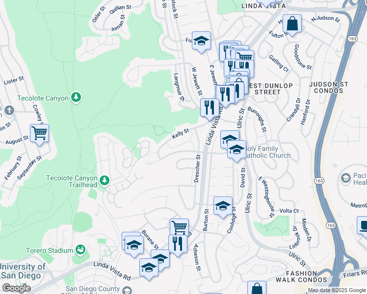 map of restaurants, bars, coffee shops, grocery stores, and more near 6704 Tait Street in San Diego