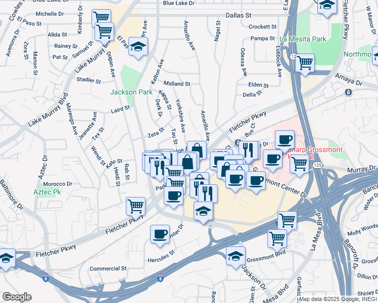 map of restaurants, bars, coffee shops, grocery stores, and more near 8515 Chloe Avenue in La Mesa