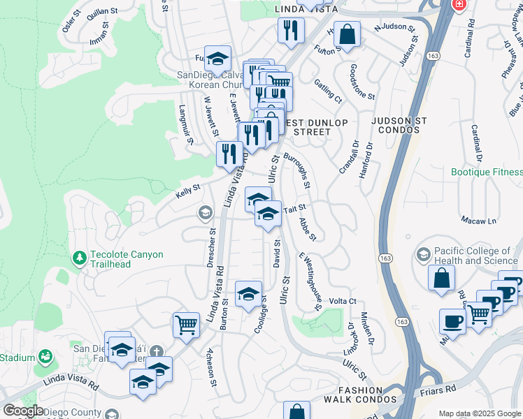 map of restaurants, bars, coffee shops, grocery stores, and more near 2036 Coolidge Street in San Diego