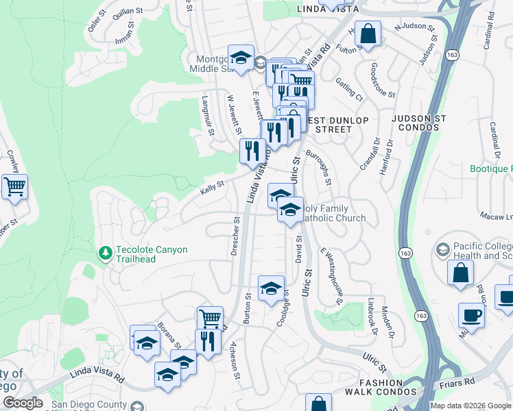 map of restaurants, bars, coffee shops, grocery stores, and more near 6810 Tait Street in San Diego