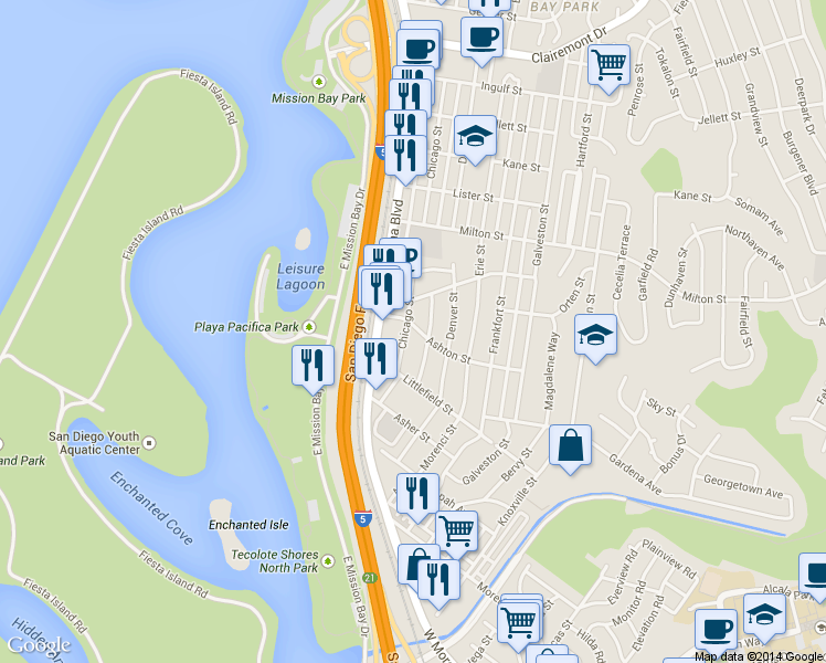 map of restaurants, bars, coffee shops, grocery stores, and more near 4233 Ashton Street in San Diego