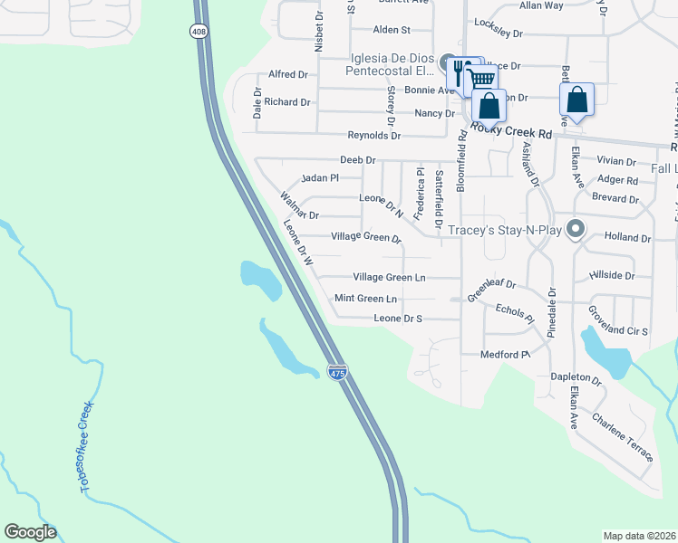 map of restaurants, bars, coffee shops, grocery stores, and more near 2774 Village Green Lane in Macon