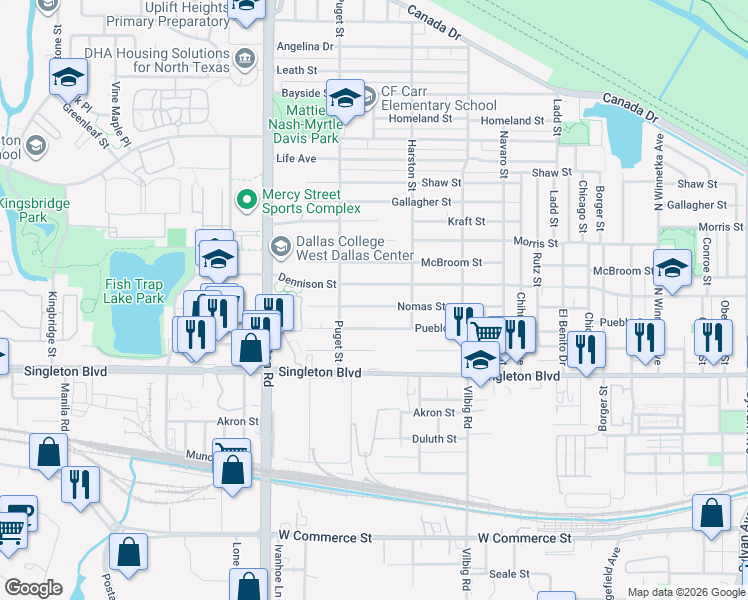 map of restaurants, bars, coffee shops, grocery stores, and more near 1939 Nomas Street in Dallas