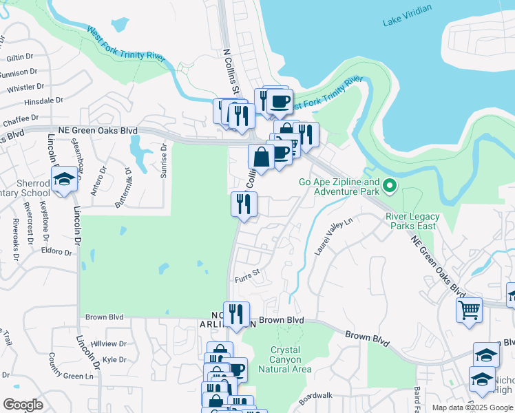 map of restaurants, bars, coffee shops, grocery stores, and more near 903 Ashford Lane in Arlington