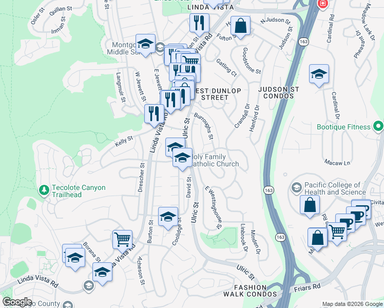 map of restaurants, bars, coffee shops, grocery stores, and more near in San Diego