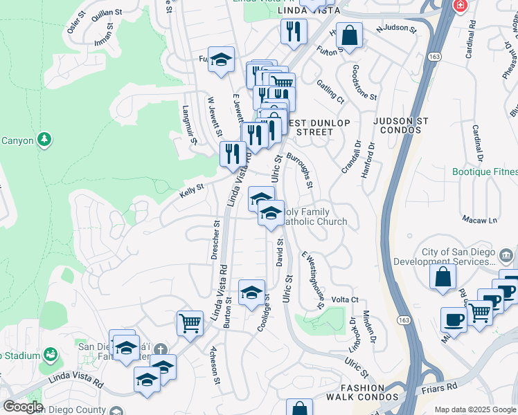 map of restaurants, bars, coffee shops, grocery stores, and more near in San Diego