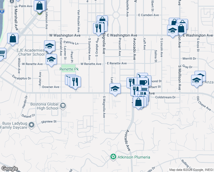 map of restaurants, bars, coffee shops, grocery stores, and more near 1076 South Magnolia Avenue in El Cajon