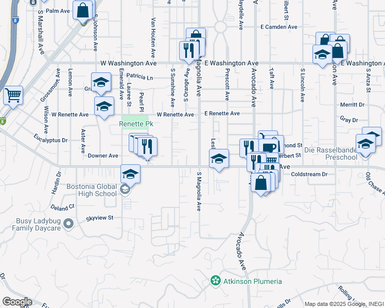map of restaurants, bars, coffee shops, grocery stores, and more near 1076 South Magnolia Avenue in El Cajon