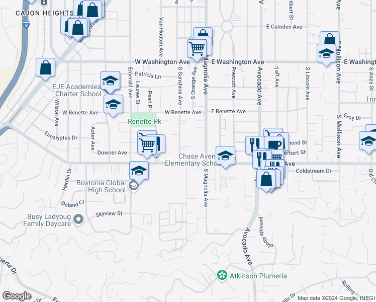 map of restaurants, bars, coffee shops, grocery stores, and more near 264 West Chase Avenue in El Cajon