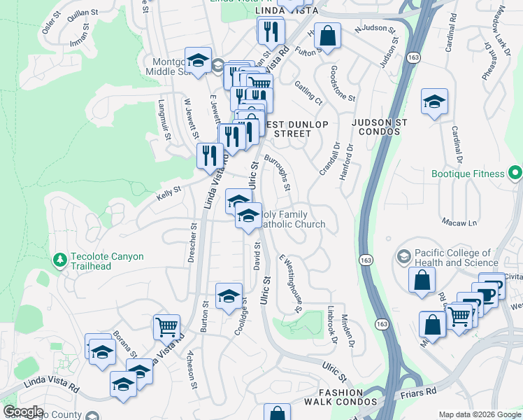 map of restaurants, bars, coffee shops, grocery stores, and more near in San Diego