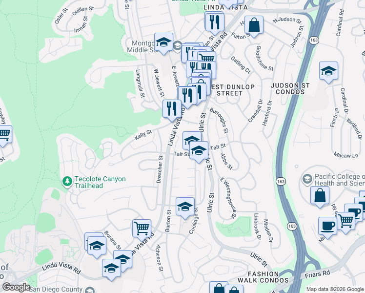 map of restaurants, bars, coffee shops, grocery stores, and more near 2036 Coolidge Street in San Diego
