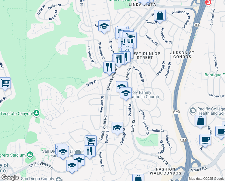 map of restaurants, bars, coffee shops, grocery stores, and more near 6810 Tait Street in San Diego