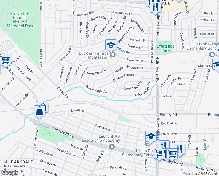 map of restaurants, bars, coffee shops, grocery stores, and more near 4811 Hovenkamp Drive in Dallas