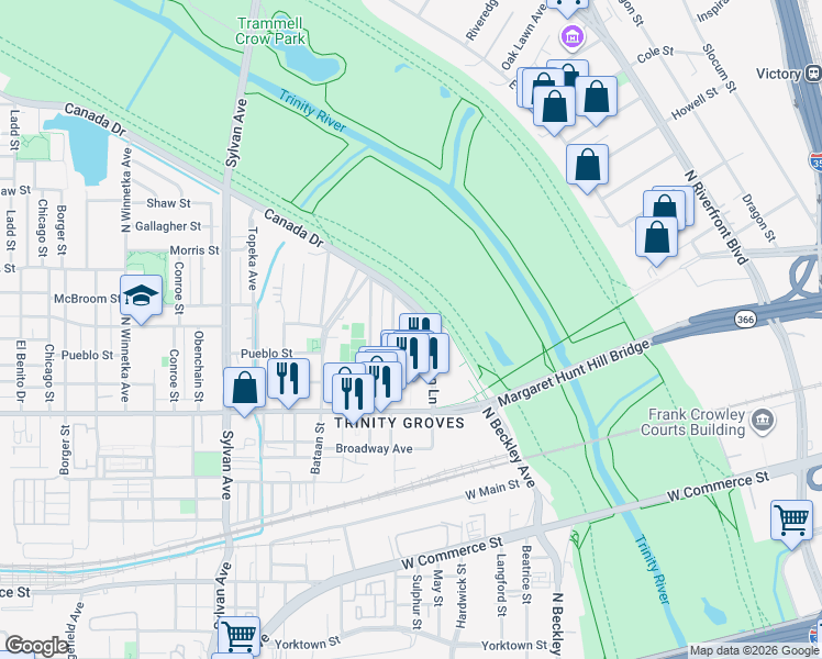 map of restaurants, bars, coffee shops, grocery stores, and more near 3127 Gulden Lane in Dallas