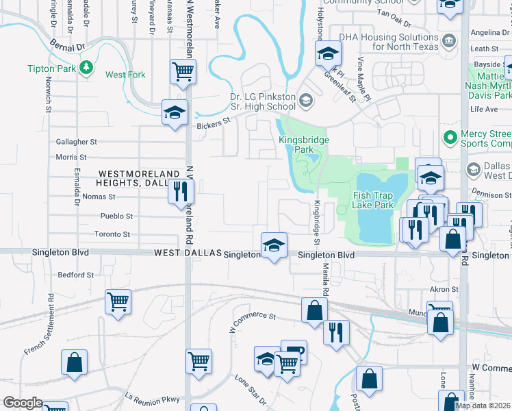 map of restaurants, bars, coffee shops, grocery stores, and more near Pointer Drive in Dallas