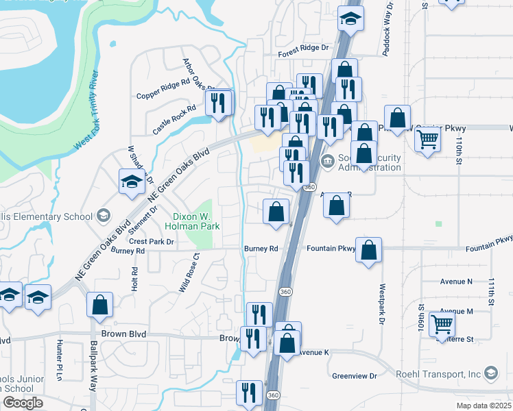 map of restaurants, bars, coffee shops, grocery stores, and more near 2604 Nikos Place in Arlington