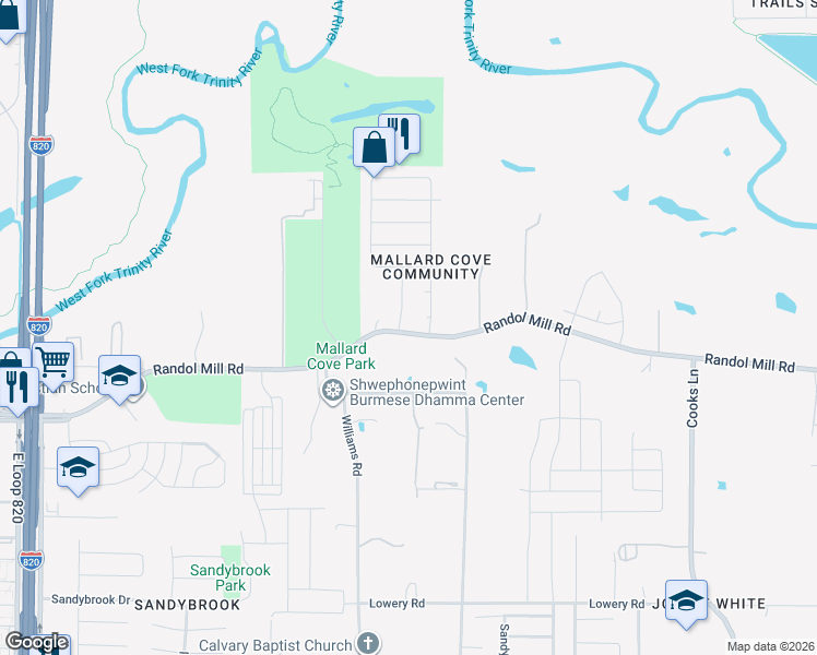 map of restaurants, bars, coffee shops, grocery stores, and more near 7224 Randol Mill Road in Fort Worth