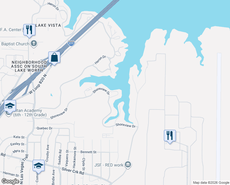 map of restaurants, bars, coffee shops, grocery stores, and more near 8265 Killdeer Circle in Fort Worth