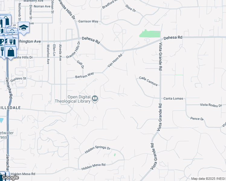 map of restaurants, bars, coffee shops, grocery stores, and more near 850 Van Horn Way in El Cajon