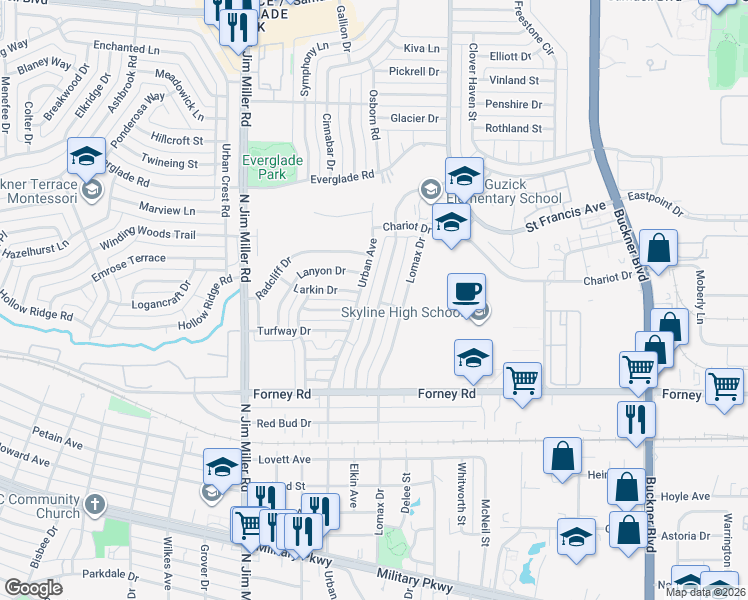 map of restaurants, bars, coffee shops, grocery stores, and more near 4829 Berridge Lane in Dallas