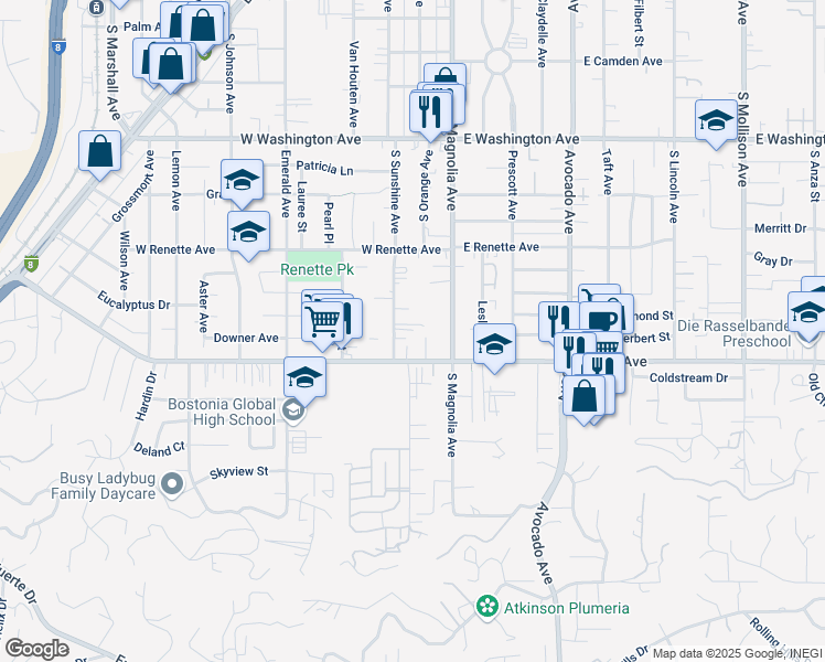 map of restaurants, bars, coffee shops, grocery stores, and more near 264 West Chase Avenue in El Cajon