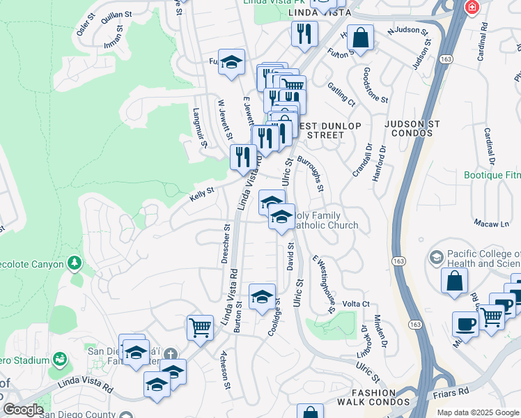 map of restaurants, bars, coffee shops, grocery stores, and more near 2036 Coolidge Street in San Diego