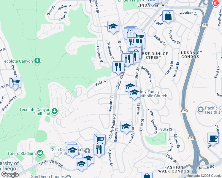 map of restaurants, bars, coffee shops, grocery stores, and more near 6734 1/2 Tait Street in San Diego