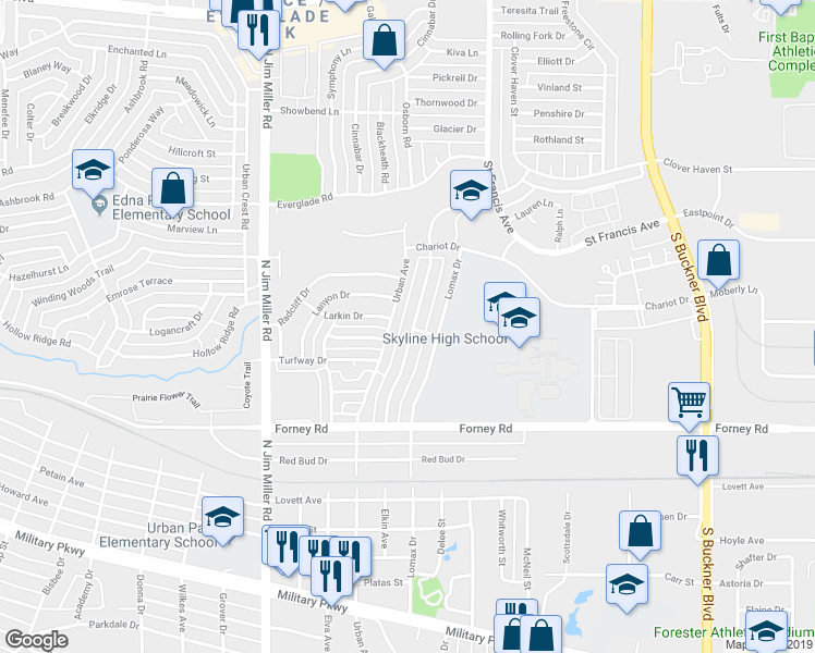 map of restaurants, bars, coffee shops, grocery stores, and more near 4829 Berridge Lane in Dallas