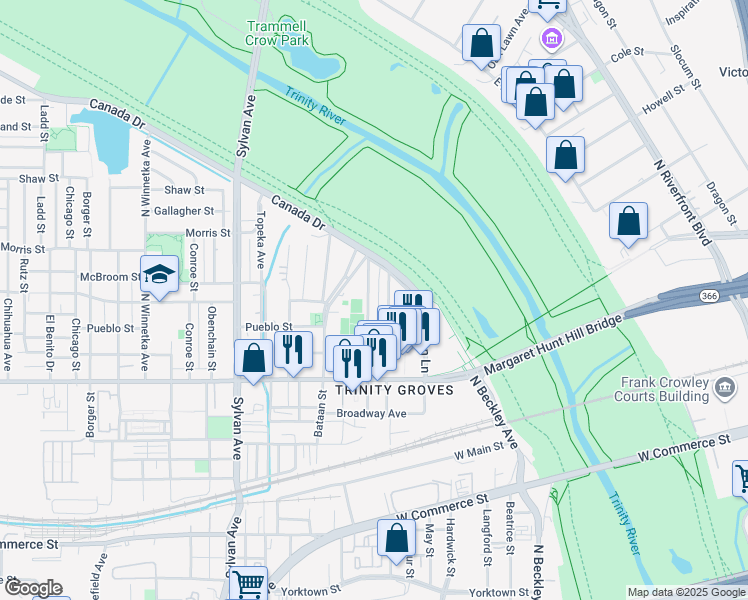 map of restaurants, bars, coffee shops, grocery stores, and more near 3215 Wake Street in Dallas