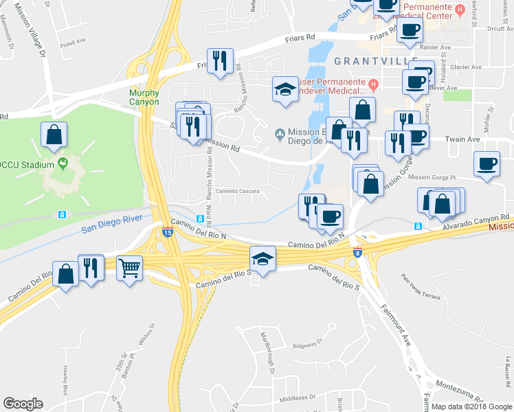 map of restaurants, bars, coffee shops, grocery stores, and more near 5903 Caminito Chiapas in San Diego