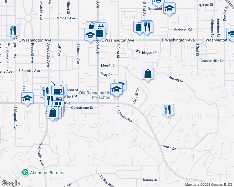 map of restaurants, bars, coffee shops, grocery stores, and more near 980 East Chase Avenue in El Cajon