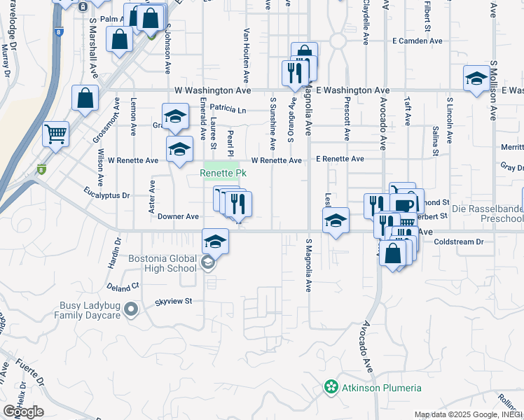 map of restaurants, bars, coffee shops, grocery stores, and more near 370 West Chase Avenue in El Cajon